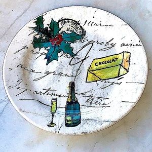 WILLIAM-SONOMA HOLIDAY PARTY SALAD PLATE 9 INCH HOLLY CHOCOLATE CHAMPAGNE